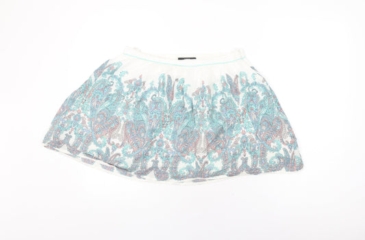 Oasis Womens White Floral Cotton Mini Skirt Size 12 Zip