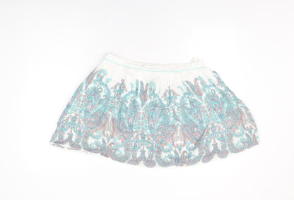 Oasis Womens White Floral Cotton Mini Skirt Size 12 Zip