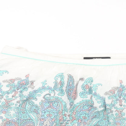 Oasis Womens White Floral Cotton Mini Skirt Size 12 Zip