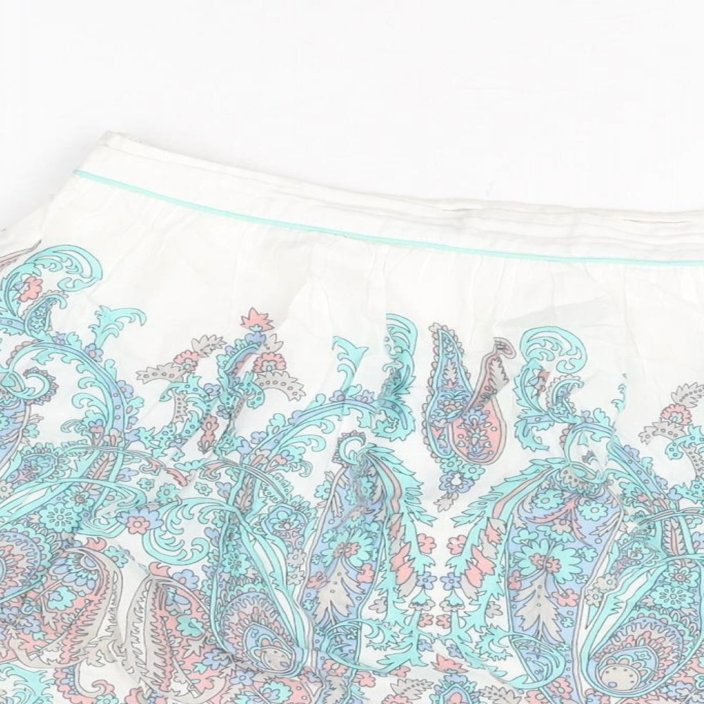 Oasis Womens White Floral Cotton Mini Skirt Size 12 Zip