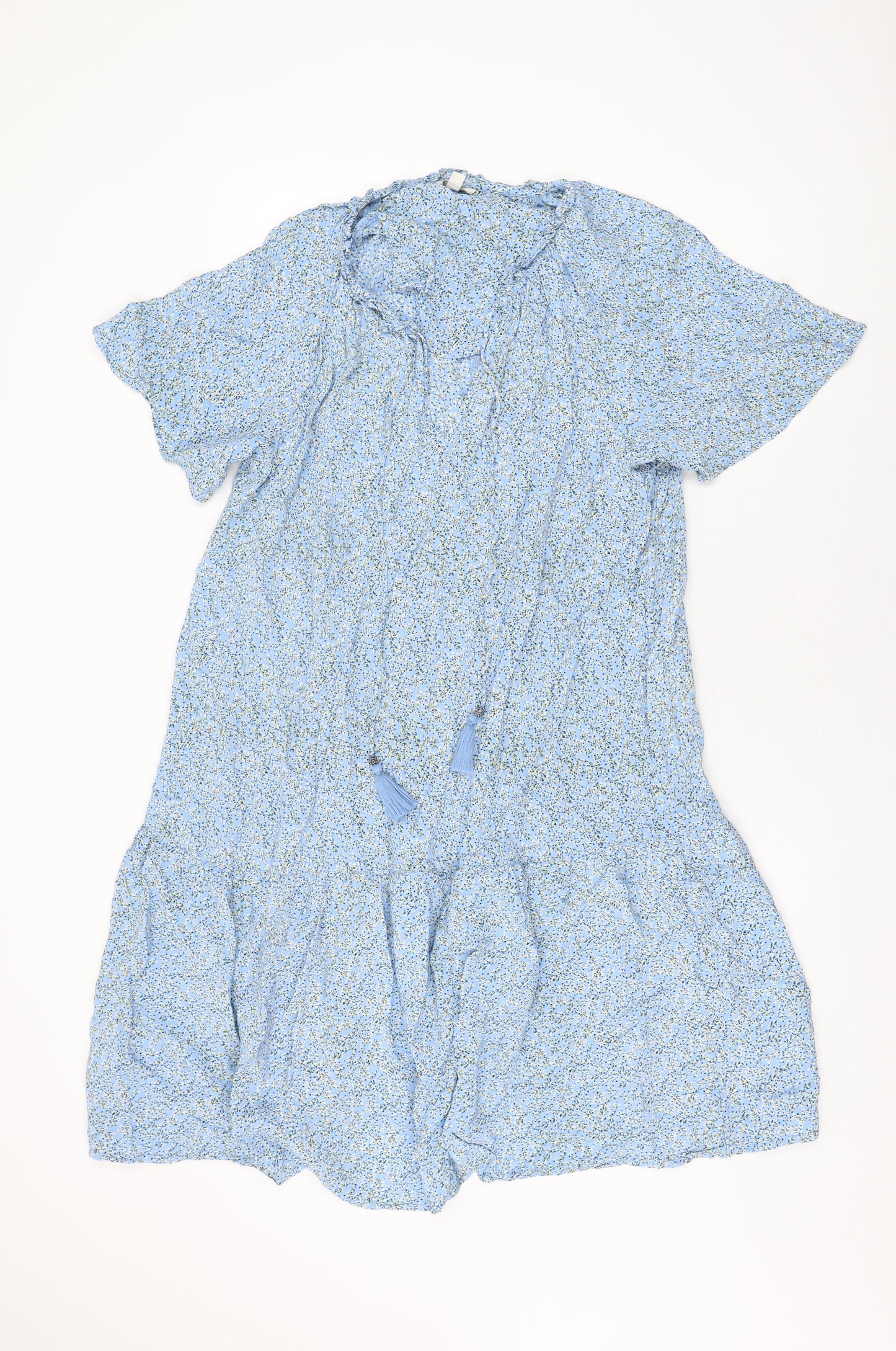 Monsoon Womens Blue Floral Viscose Shift Size L V-Neck Pullover