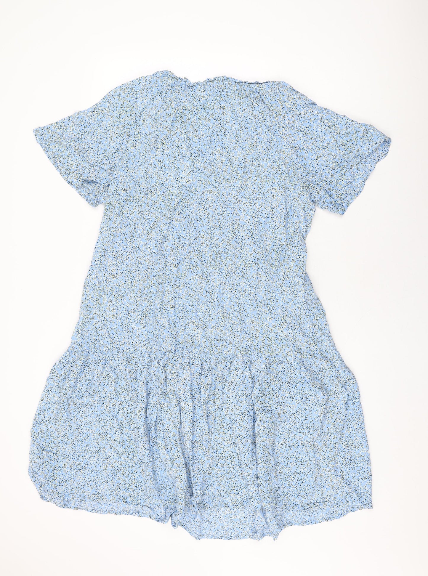 Monsoon Womens Blue Floral Viscose Shift Size L V-Neck Pullover