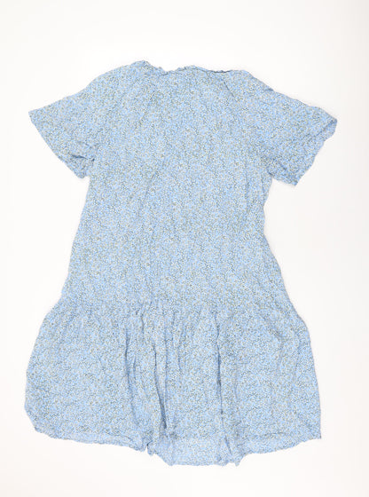 Monsoon Womens Blue Floral Viscose Shift Size L V-Neck Pullover