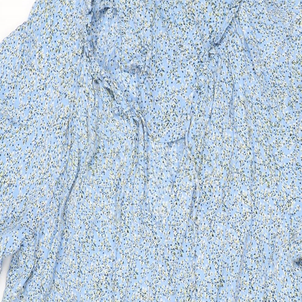 Monsoon Womens Blue Floral Viscose Shift Size L V-Neck Pullover