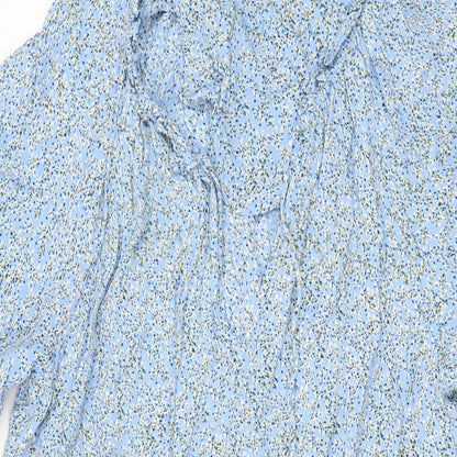 Monsoon Womens Blue Floral Viscose Shift Size L V-Neck Pullover