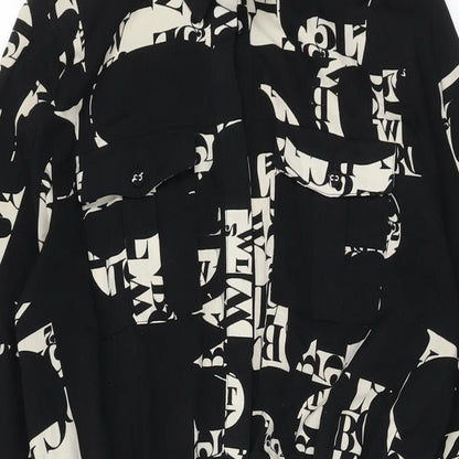 Topshop Womens Black Geometric Polyester Shirt Dress Size 10 Collared Button