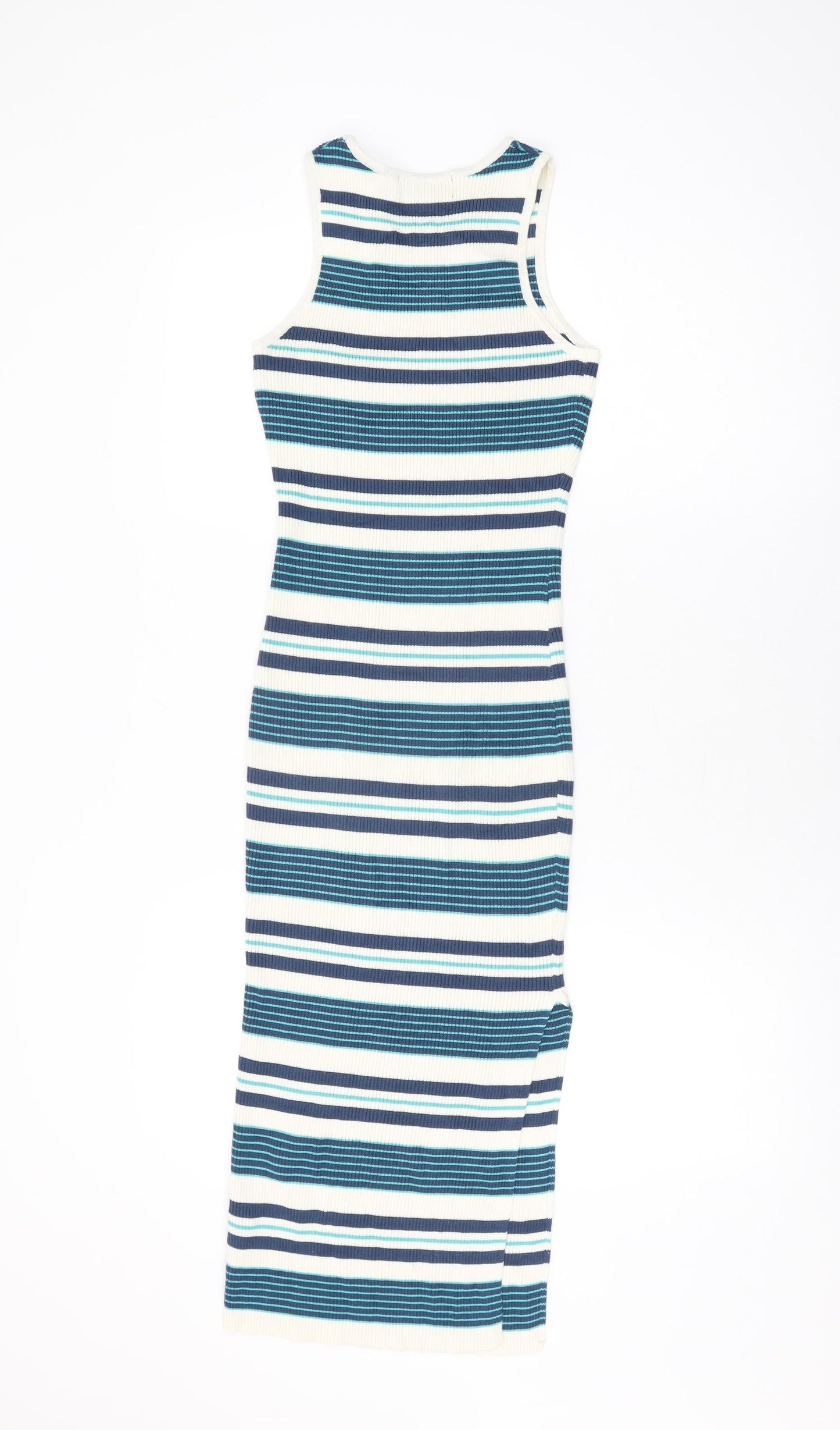 LU NYC Womens Ivory Striped Viscose Bodycon Size M Round Neck Pullover
