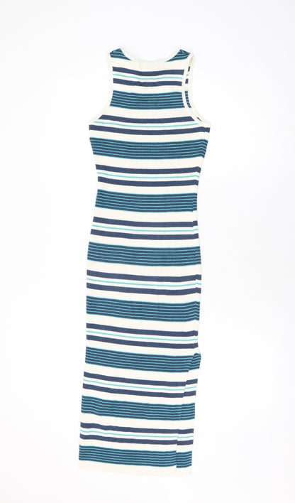LU NYC Womens Ivory Striped Viscose Bodycon Size M Round Neck Pullover