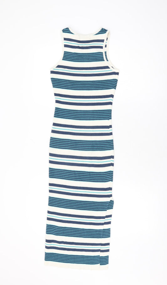 LU NYC Womens Ivory Striped Viscose Bodycon Size M Round Neck Pullover