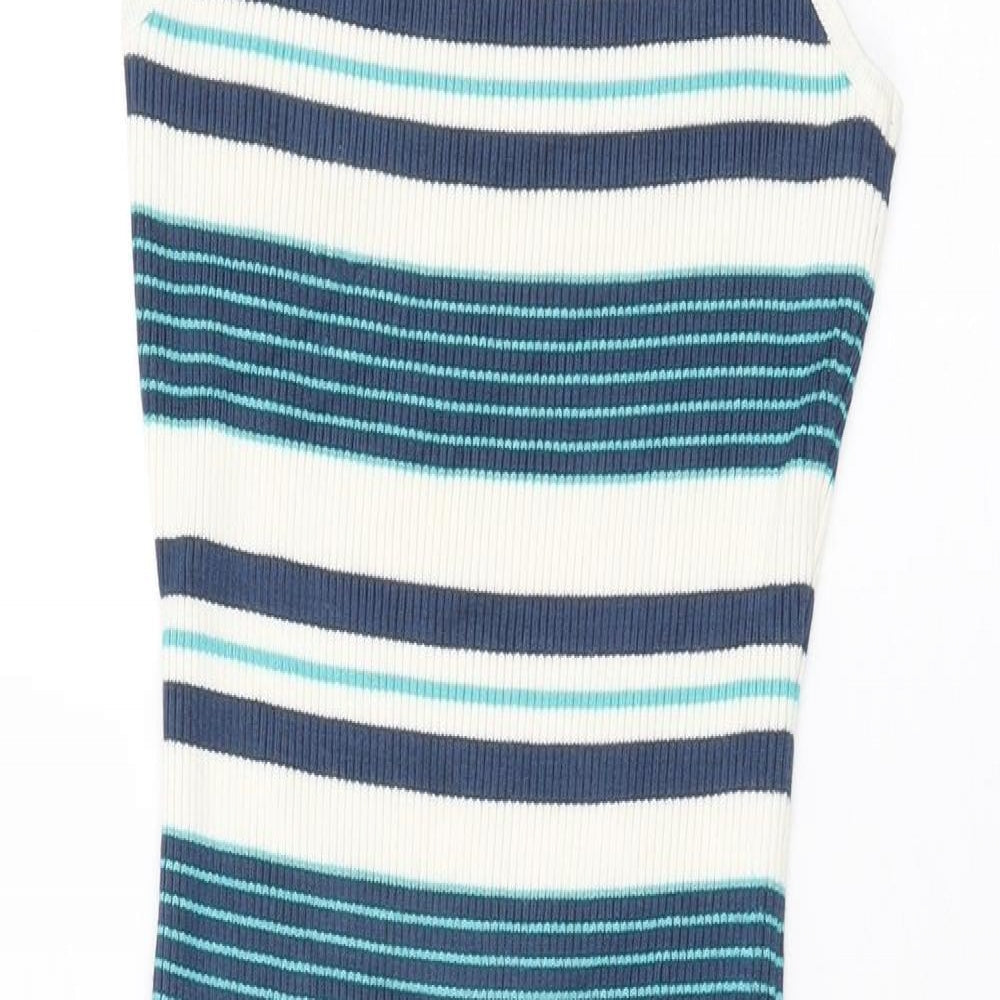 LU NYC Womens Ivory Striped Viscose Bodycon Size M Round Neck Pullover