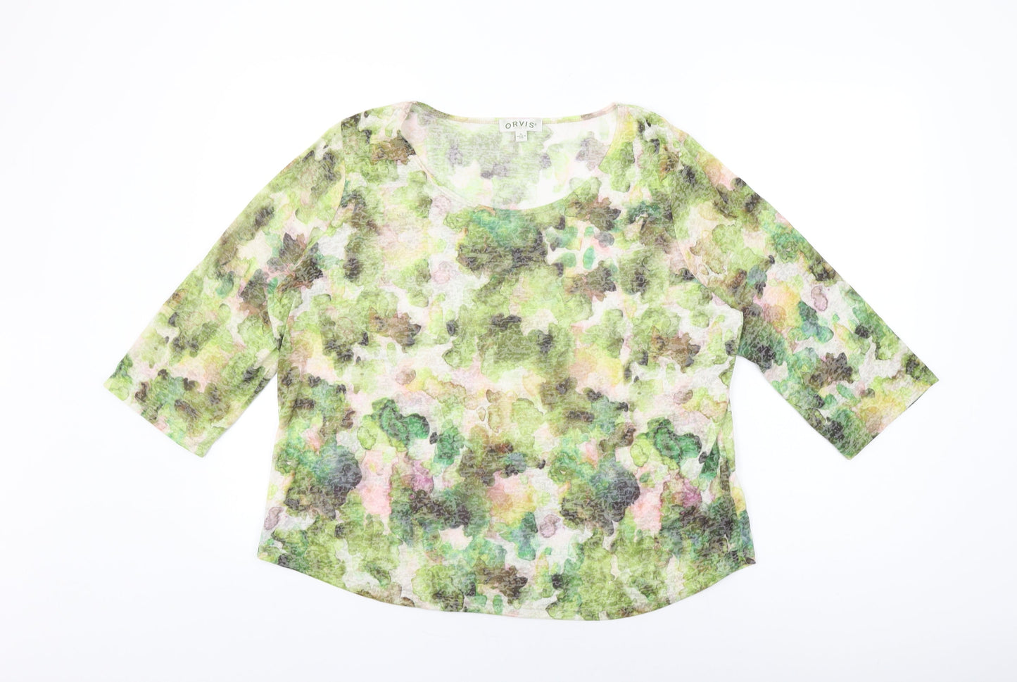 Orvis Womens Green Geometric Cotton Basic T-Shirt Size XL Round Neck