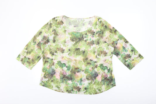 Orvis Womens Green Geometric Cotton Basic T-Shirt Size XL Round Neck