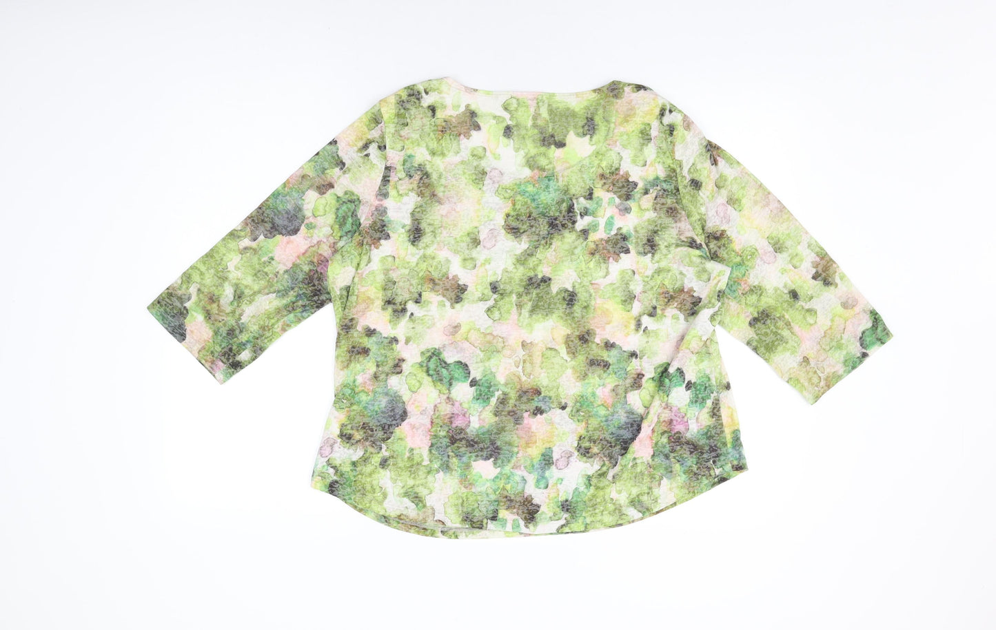 Orvis Womens Green Geometric Cotton Basic T-Shirt Size XL Round Neck