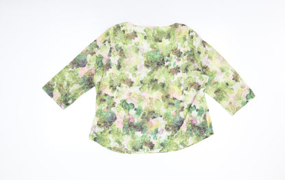 Orvis Womens Green Geometric Cotton Basic T-Shirt Size XL Round Neck