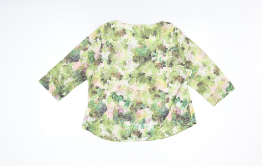 Orvis Womens Green Geometric Cotton Basic T-Shirt Size XL Round Neck