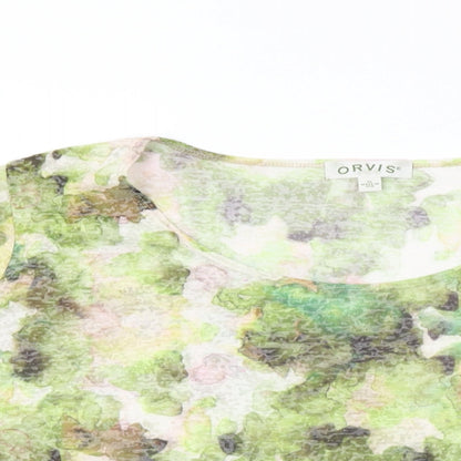 Orvis Womens Green Geometric Cotton Basic T-Shirt Size XL Round Neck