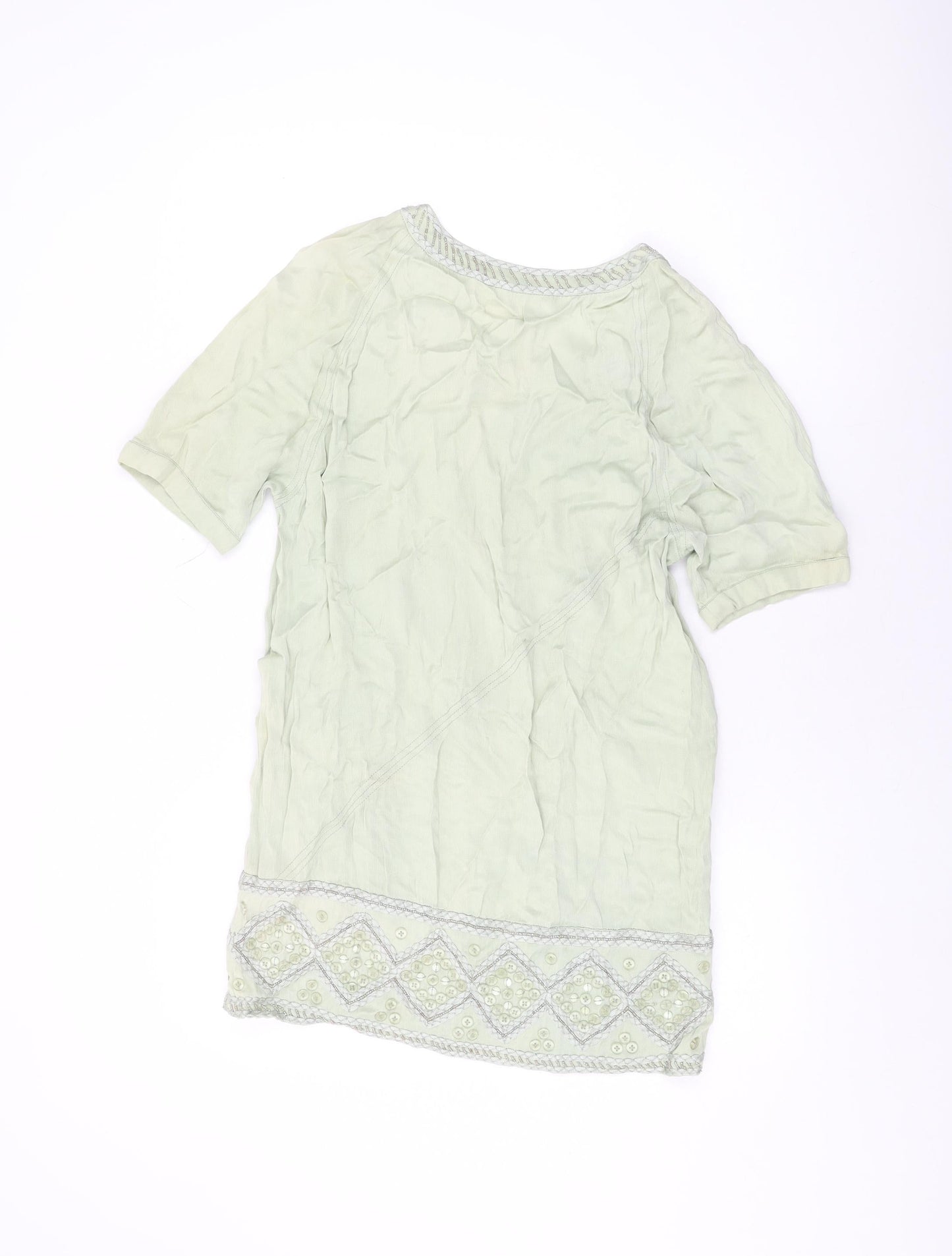 Blank Womens Green Silk Shift Size S Round Neck Pullover