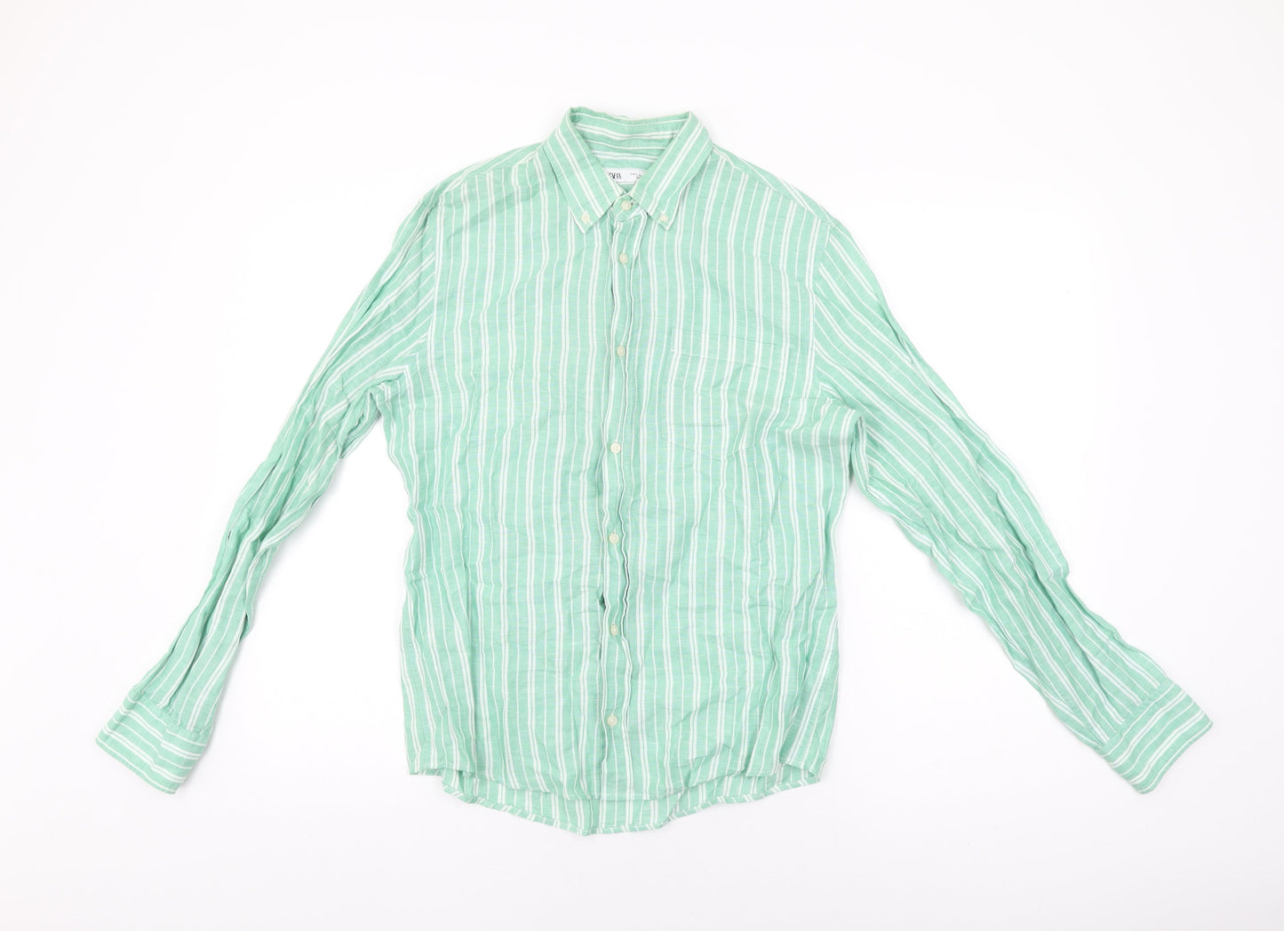 Womens UK Size S Zara Green Basic Button-Up