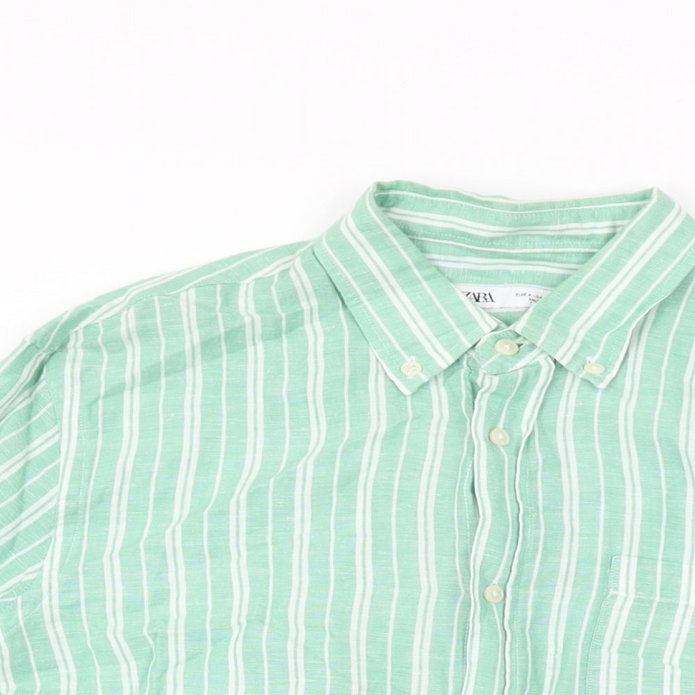 Womens UK Size S Zara Green Basic Button-Up