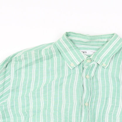 Womens UK Size S Zara Green Basic Button-Up
