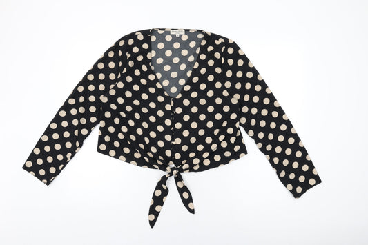Brave Soul Womens Black Polka Dot Polyester Basic Button-Up Size M V-Neck