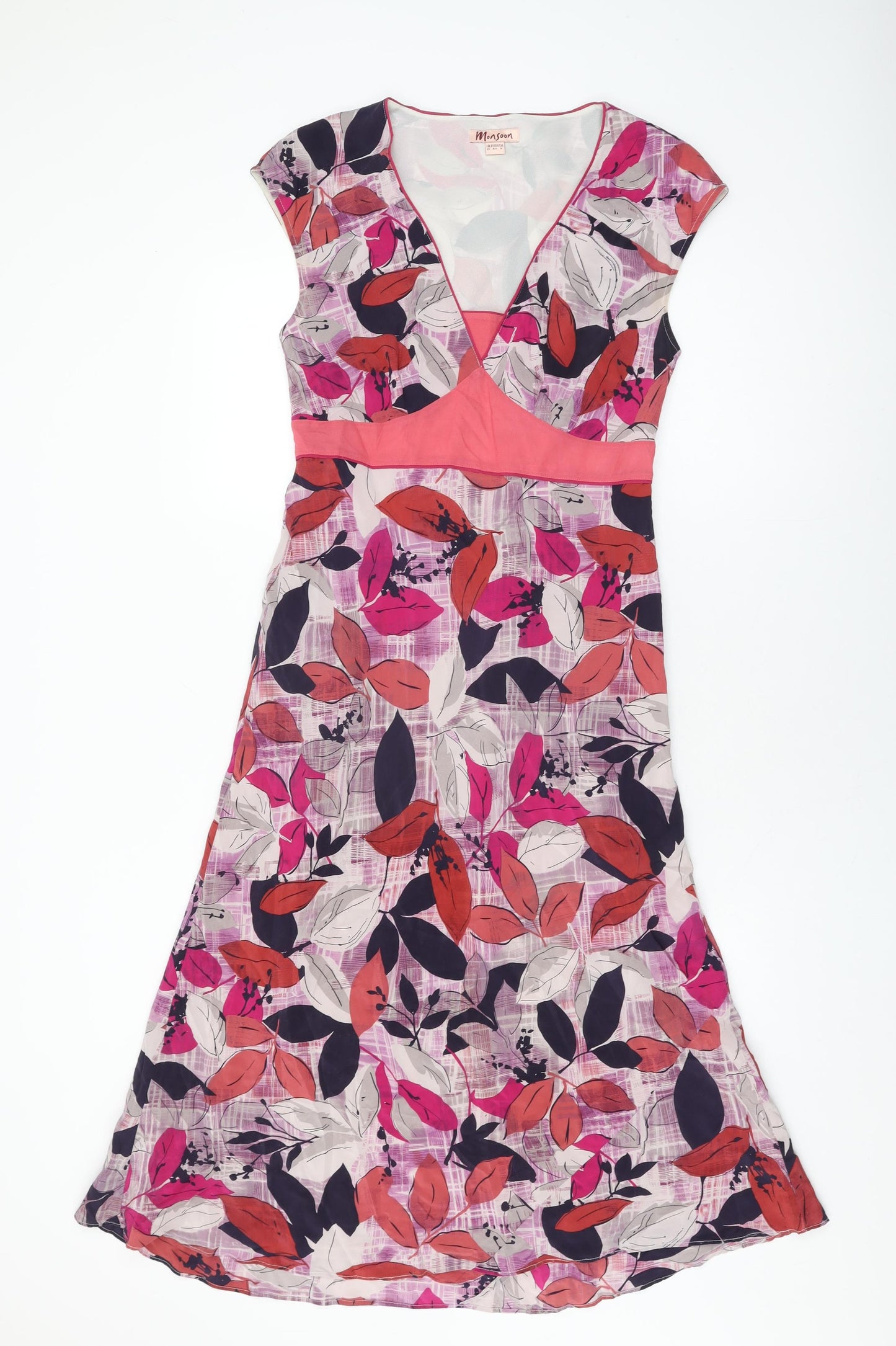 Monsoon Womens Multicoloured Floral Polyester A-Line Size 12 V-Neck Zip