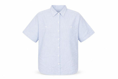Colourways Womens Blue Striped Cotton Basic Button-Up Size 12 Collared