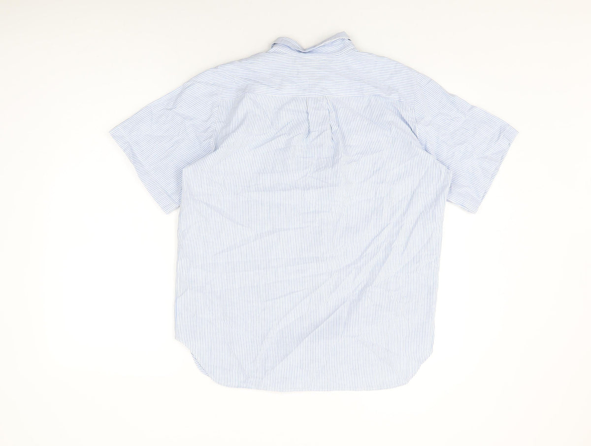 Colourways Womens Blue Striped Cotton Basic Button-Up Size 12 Collared