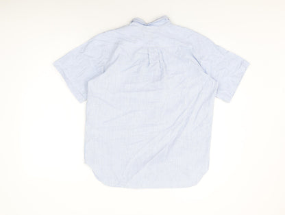 Colourways Womens Blue Striped Cotton Basic Button-Up Size 12 Collared