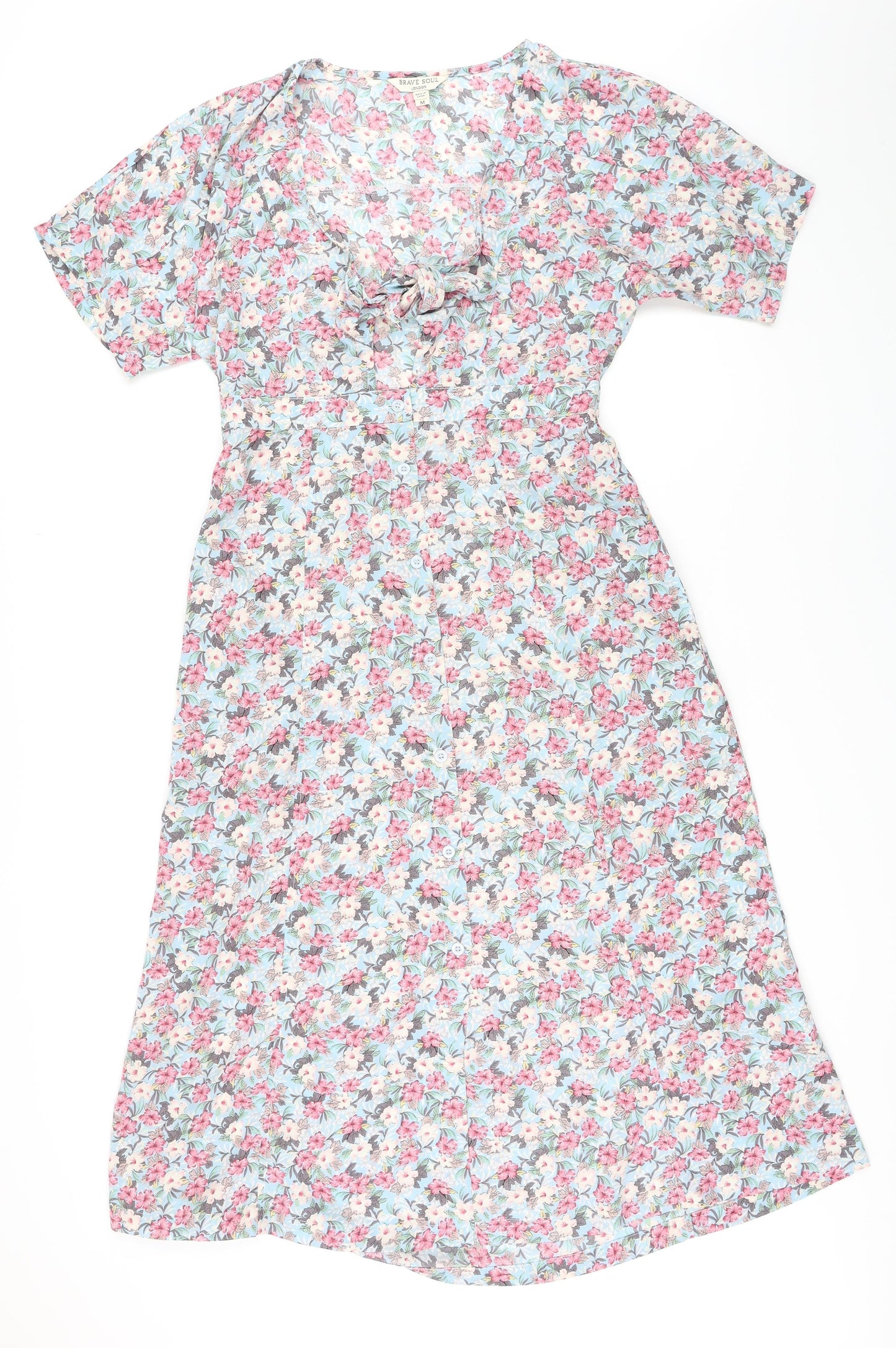 Brave Soul Womens Multicoloured Floral Polyester A-Line Size M V-Neck Button