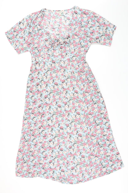 Brave Soul Womens Multicoloured Floral Polyester A-Line Size M V-Neck Button