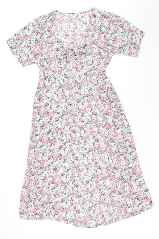 Brave Soul Womens Multicoloured Floral Polyester A-Line Size M V-Neck Button