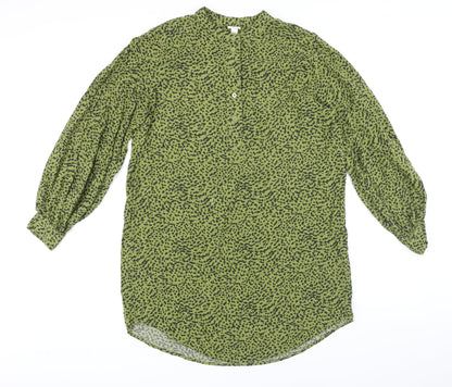 H&M Womens Green Viscose Basic Button-Up Size 4 Crew Neck