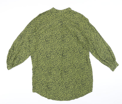 H&M Womens Green Viscose Basic Button-Up Size 4 Crew Neck