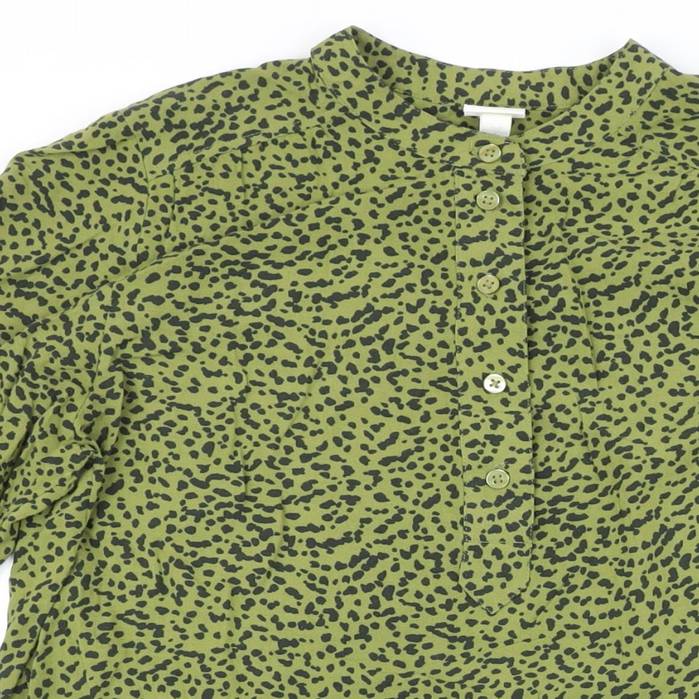 H&M Womens Green Viscose Basic Button-Up Size 4 Crew Neck
