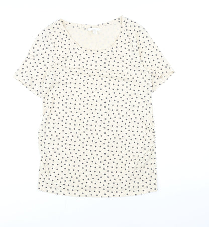 H&M Womens Ivory Floral Cotton Basic Button-Up Size M Round Neck