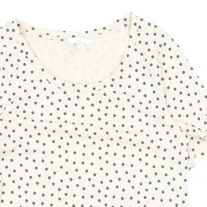 H&M Womens Ivory Floral Cotton Basic Button-Up Size M Round Neck