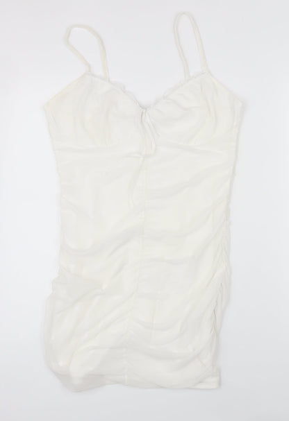 Divided by H&M Womens White Polyester A-Line Size L V-Neck