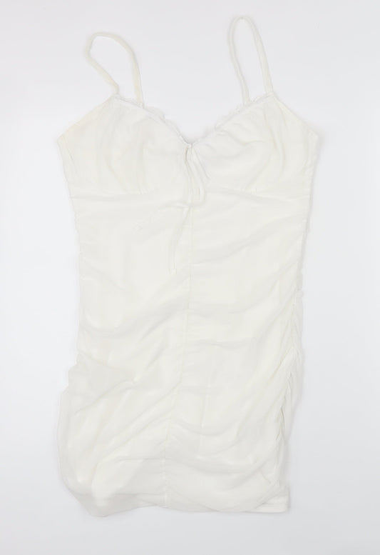 Divided by H&M Womens White Polyester A-Line Size L V-Neck