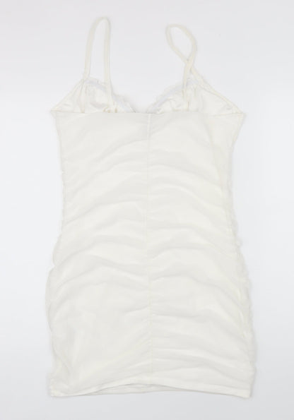 Divided by H&M Womens White Polyester A-Line Size L V-Neck