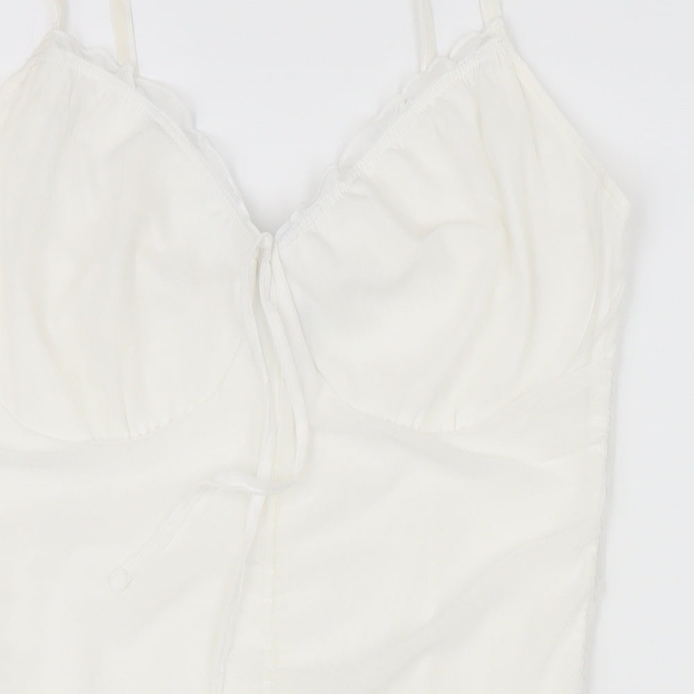 Divided by H&M Womens White Polyester A-Line Size L V-Neck