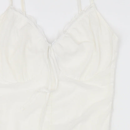 Divided by H&M Womens White Polyester A-Line Size L V-Neck