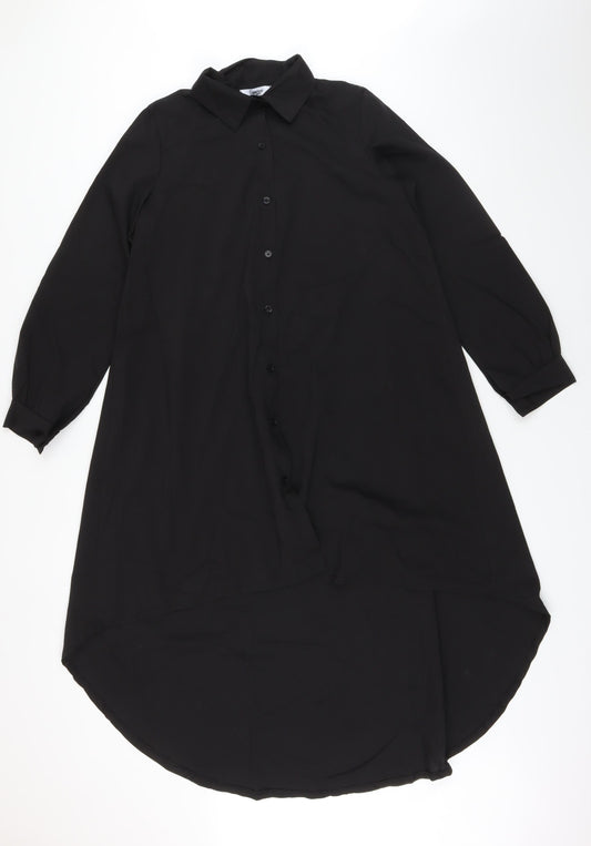 Nasty Gal Womens Black Polyester Basic Button-Up One Size Collared - High Low
