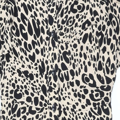 Marks and Spencer Womens Beige Animal Print Viscose A-Line Size 12 Collared Button