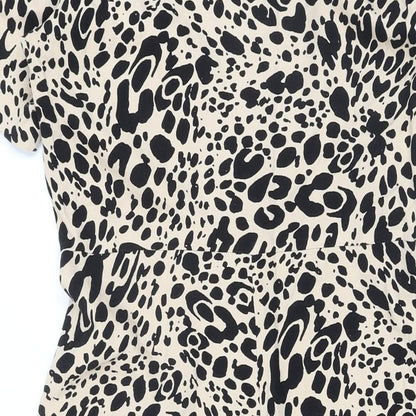 Marks and Spencer Womens Beige Animal Print Viscose A-Line Size 12 Collared Button