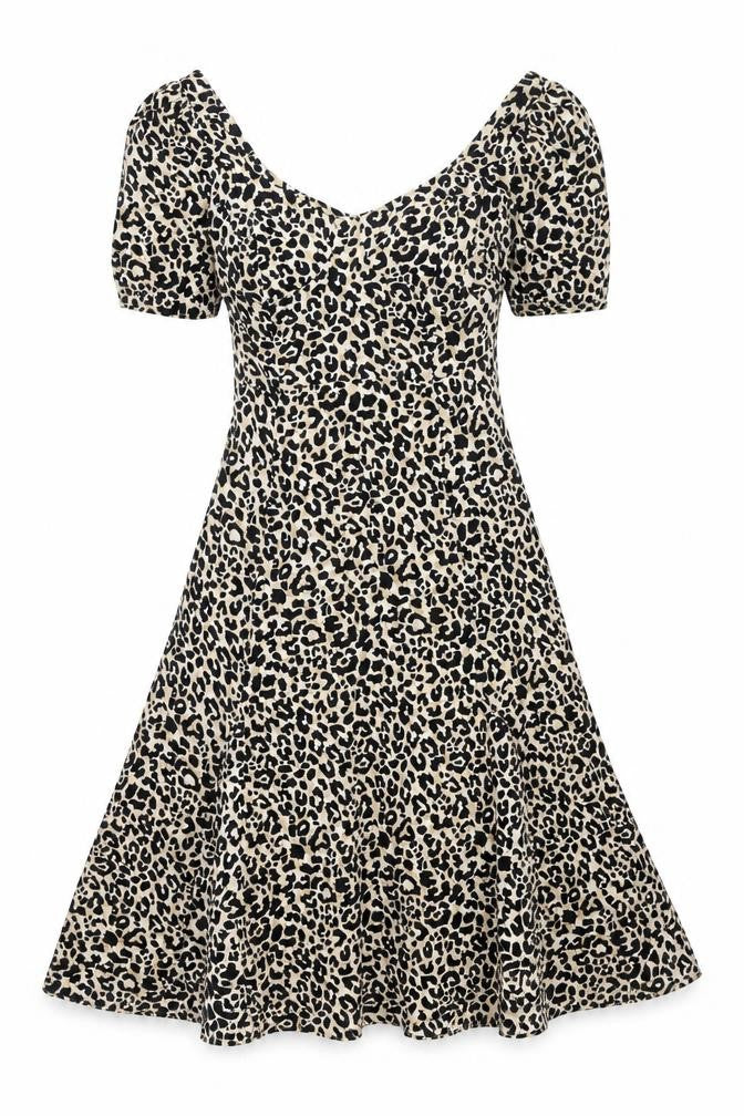 ASOS Womens Beige Animal Print Polyester A-Line Size 8 Scoop Neck Button