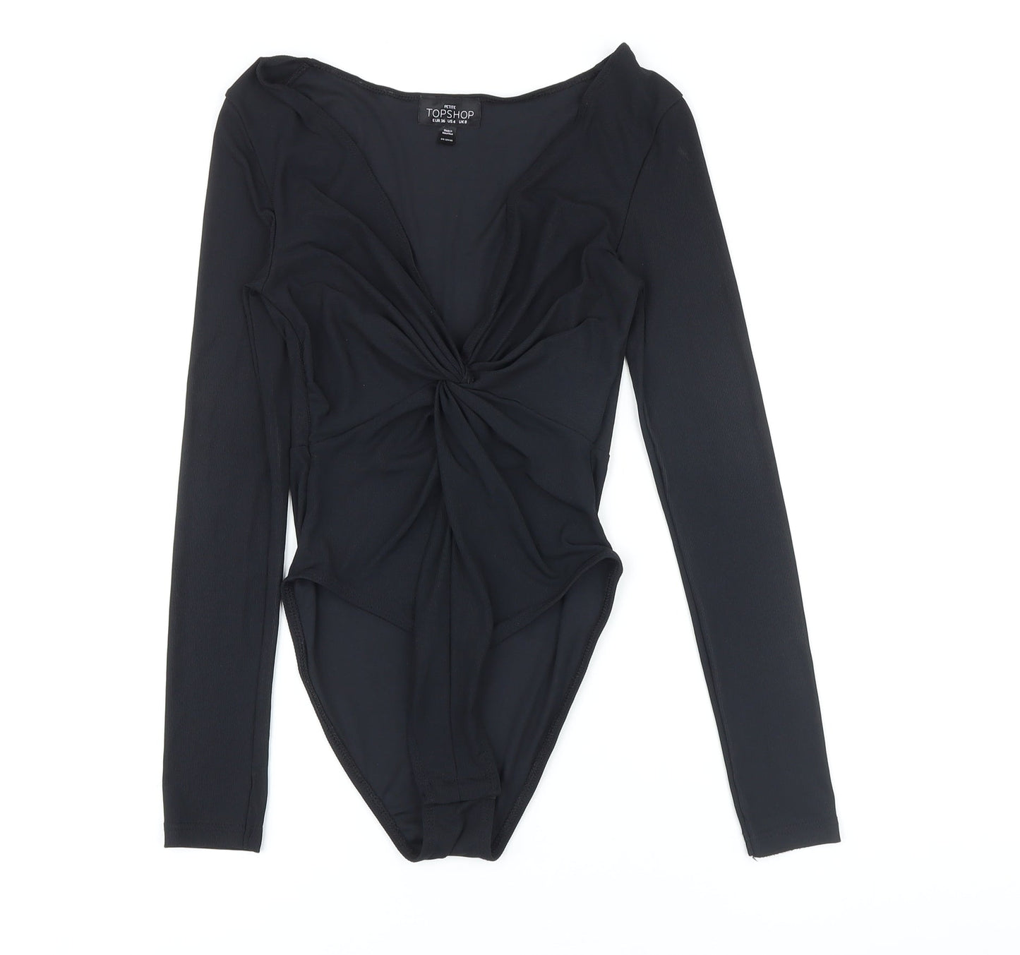 Topshop Womens Black Polyester Bodysuit One-Piece Size 8 Snap - Knot detail