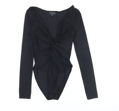 Topshop Womens Black Polyester Bodysuit One-Piece Size 8 Snap - Knot detail