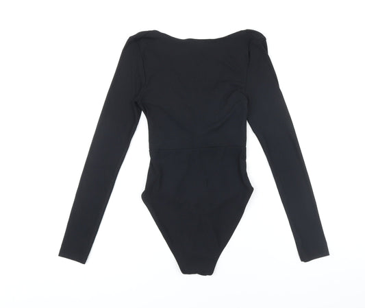 Topshop Womens Black Polyester Bodysuit One-Piece Size 8 Snap - Knot detail