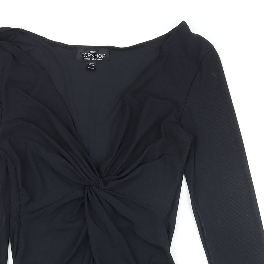 Topshop Womens Black Polyester Bodysuit One-Piece Size 8 Snap - Knot detail